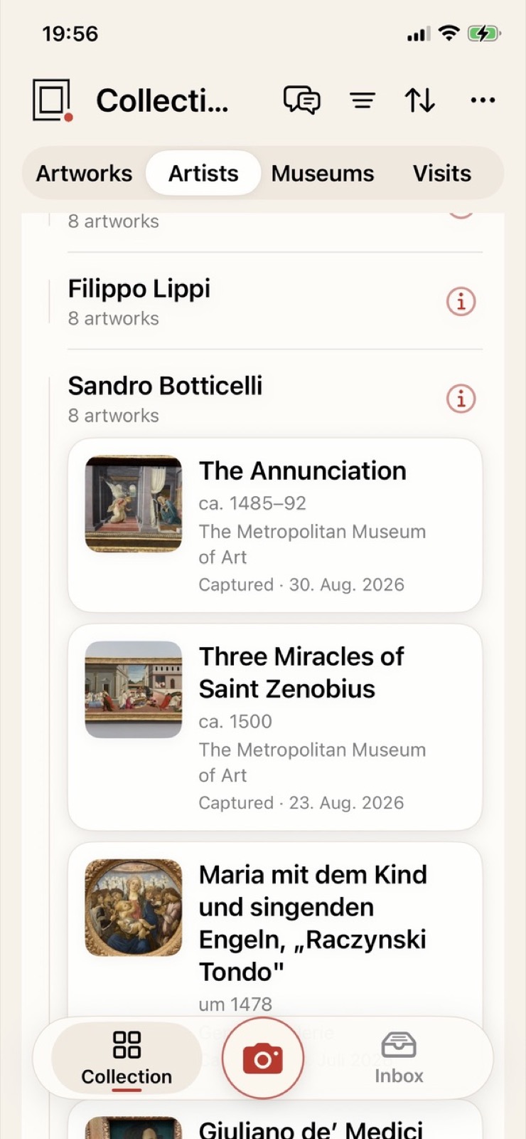Works by Sandro Botticelli brought together in the Artivo artist view.